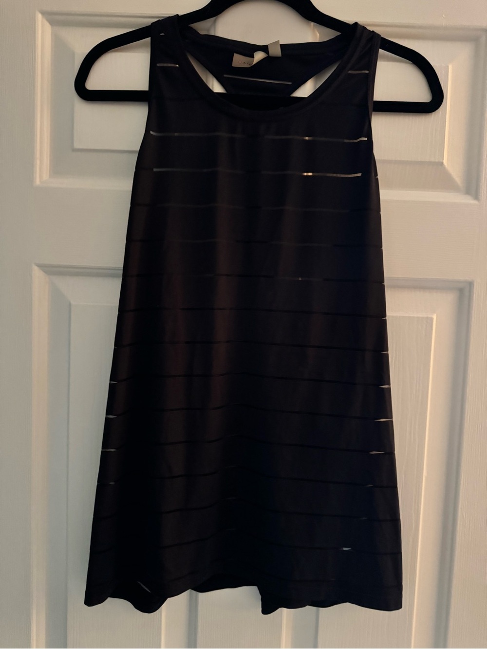 Athleta Black athletic tank with Sheer Horizontal Stripe Insets